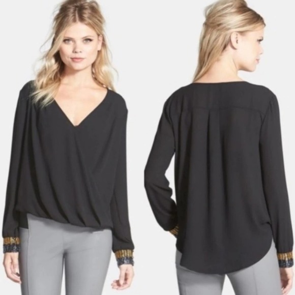 ASTR the Label Surplice Beaded Cuff Blouse - Picture 2 of 11